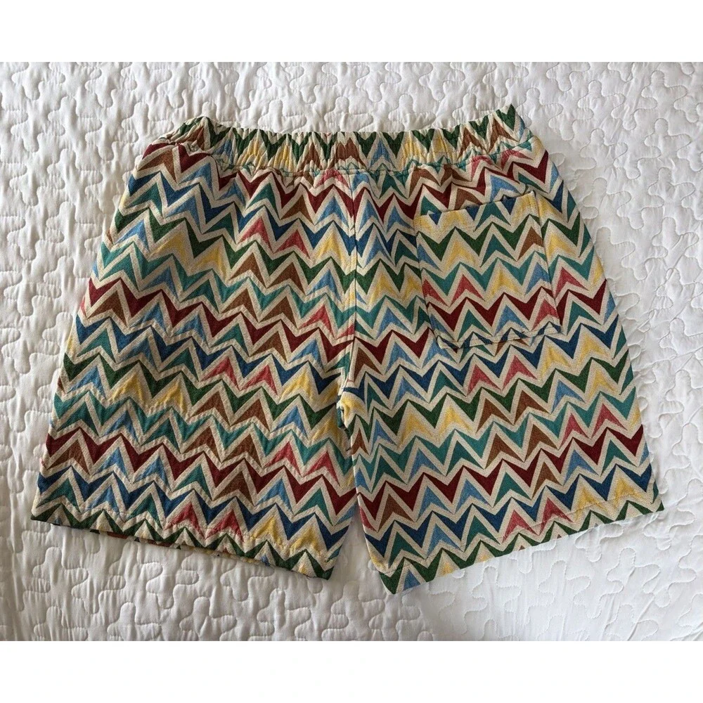 Pleasures Now Tapestry Rug Cream Multi Color Drawstring Shorts Sz XXL